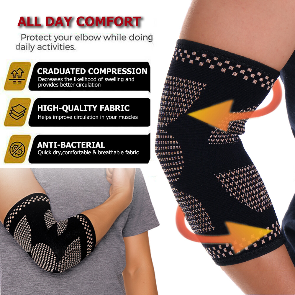 Copper Tennis Elbow Pad Brace Support Compression Sleeve for Arthritis Arm Pain