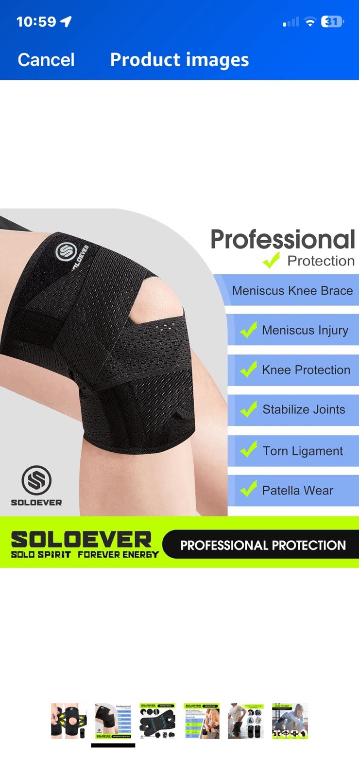 SOLOEVER Adjustable Knee Brace Support & Stabilization, NEVER WORN! Size Small