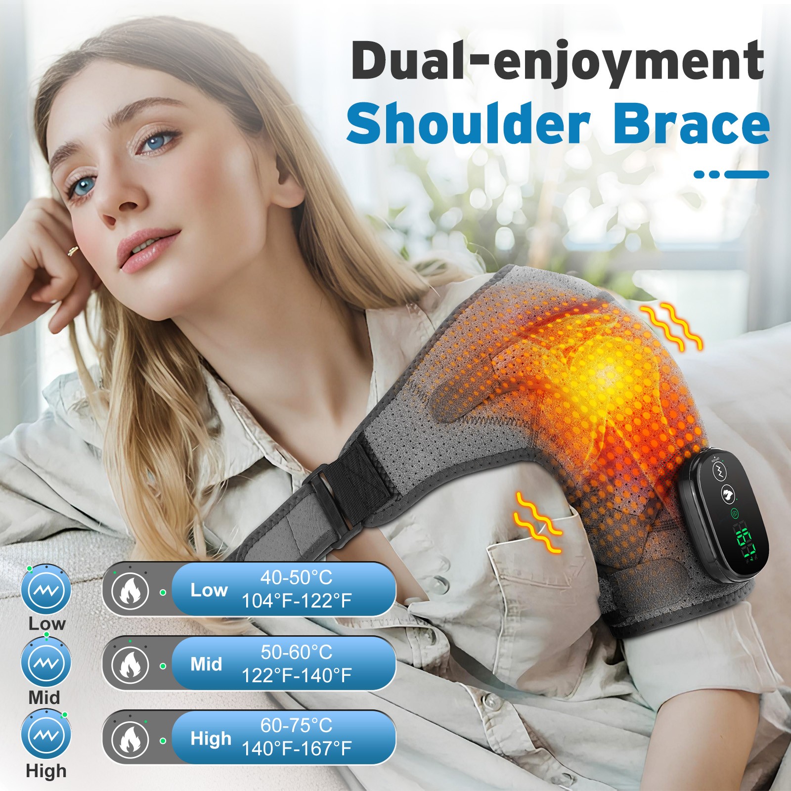 Electric Heated Shoulder Massager Brace with Vibration Therapy Joint Pain Relief