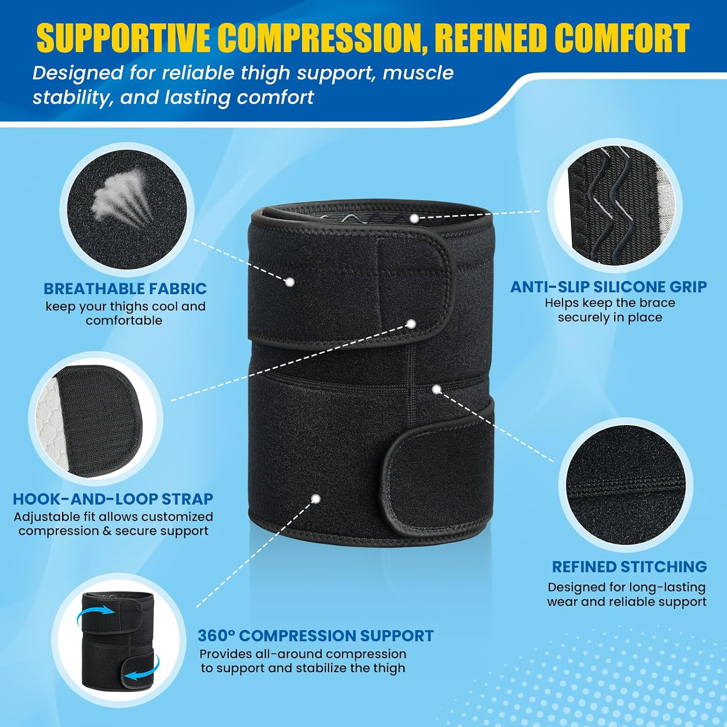 Thigh Compression Sleeve, Hamstring Compression Sleeve for Men Women | Adjustabl