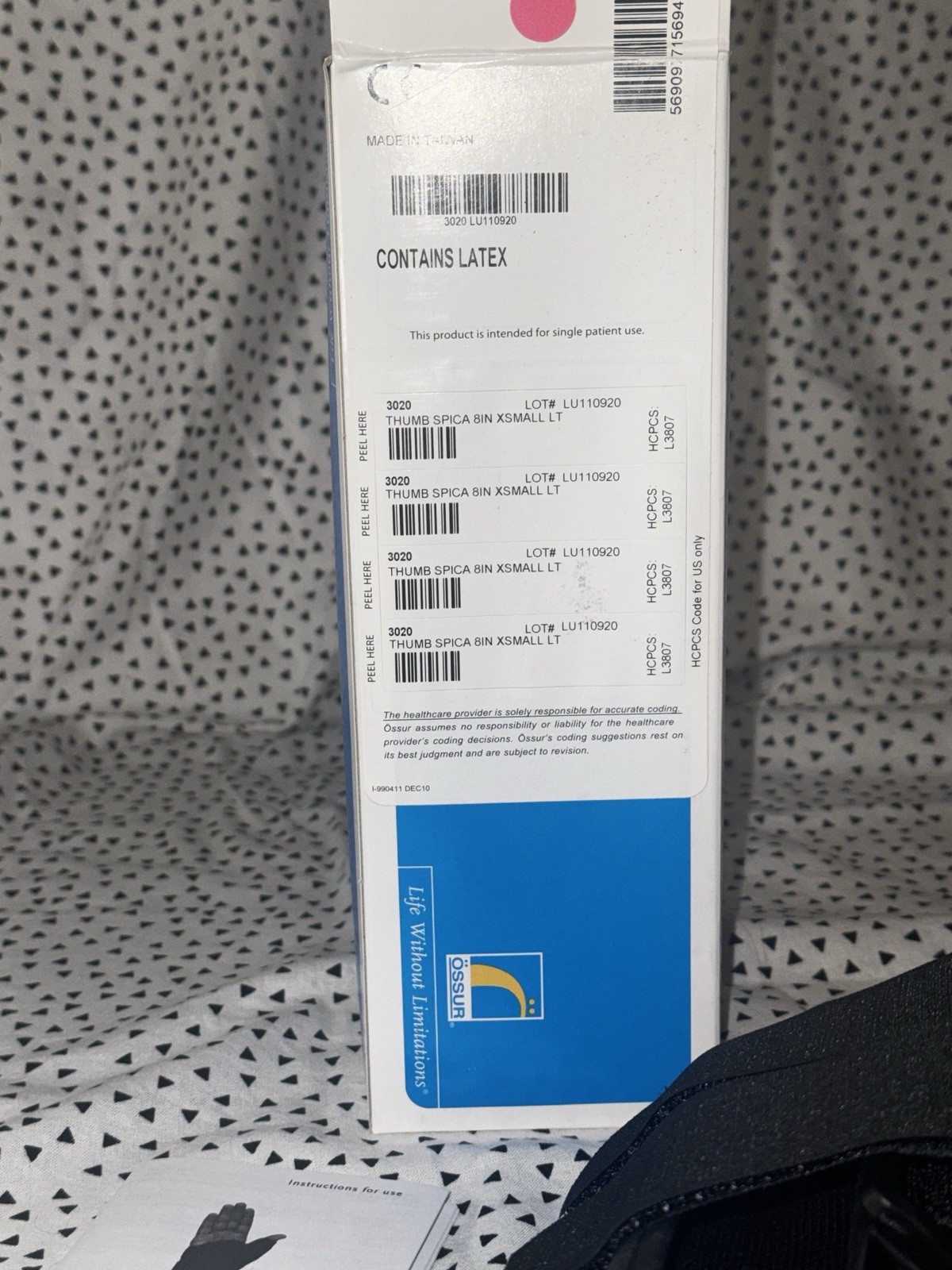 Ossure Form Fit Thumb Spica 8in Xsmall left Wrist Brace 3020