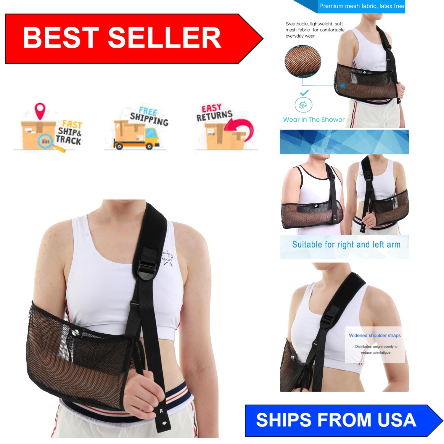2-in-1 Adjustable Shoulder Sling – Ideal for Shower & Pain Relief, Unisex Design