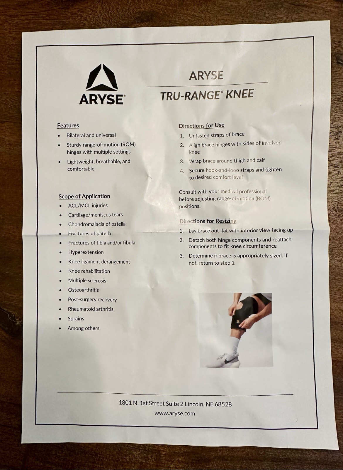 ARYSE Tru-Range Knee Brace Universal Black NEW ROM Hinged AY-32/33 L1833