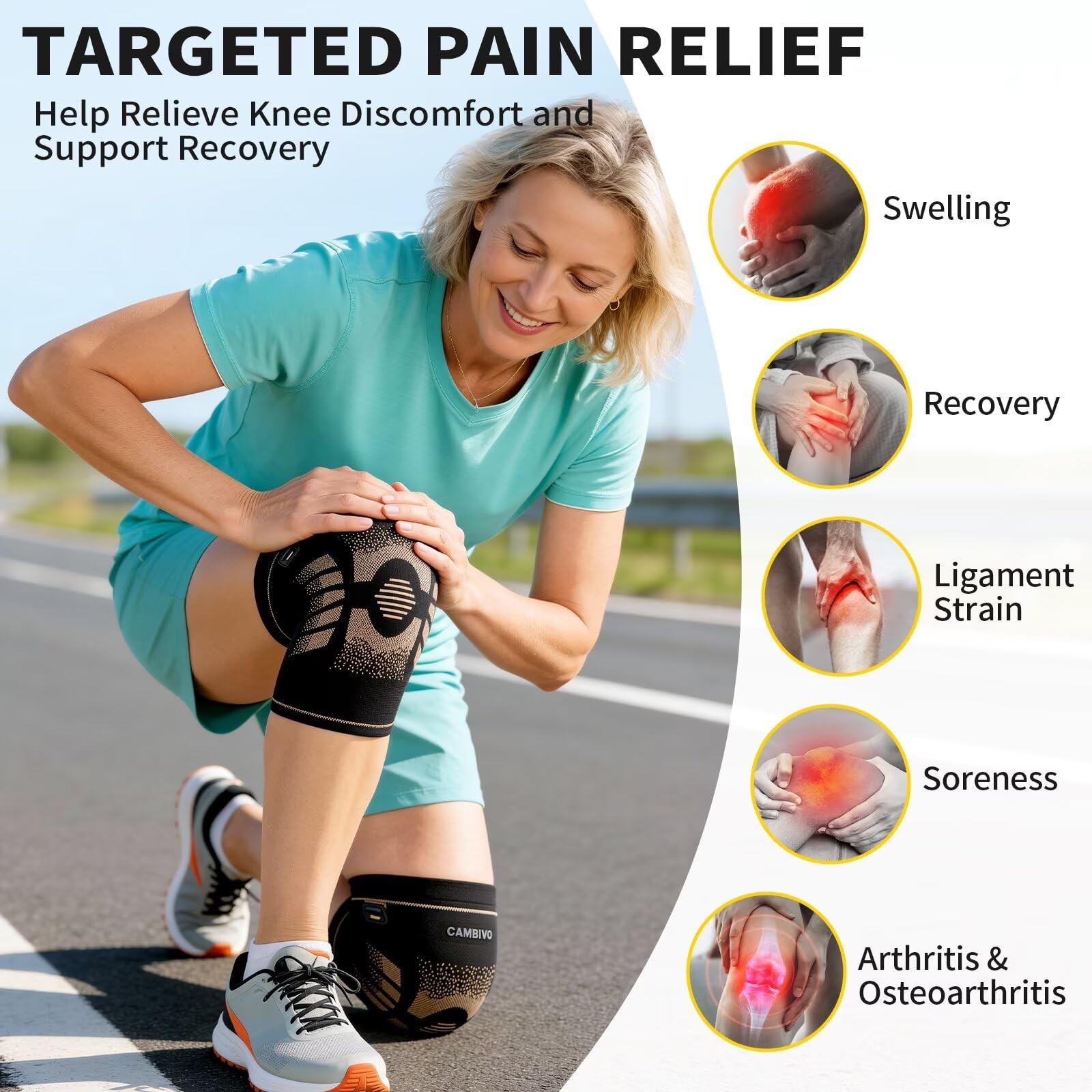 2 Pack Copper Knee Brace for Women & Men, Copper Infused Compression Knee Sle…