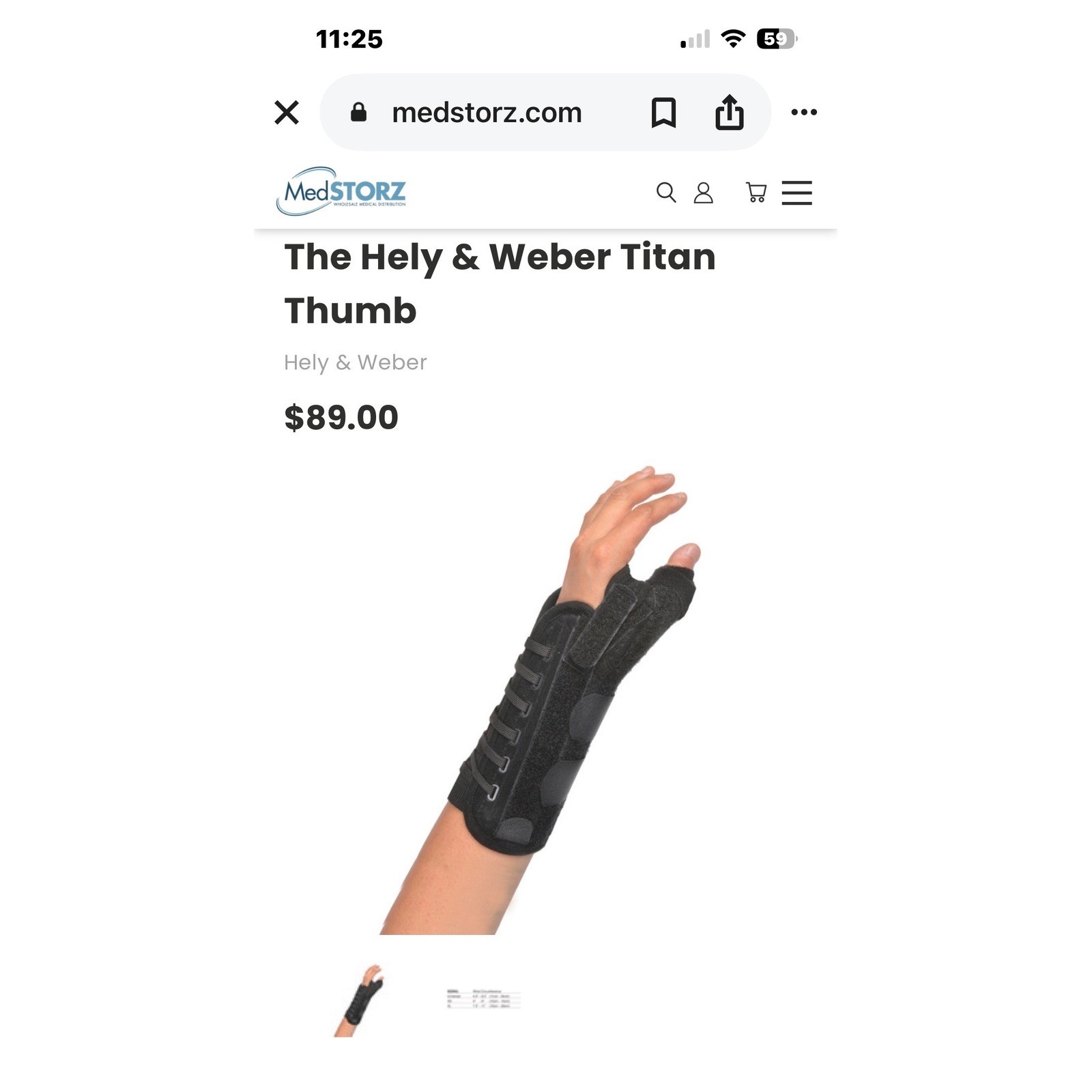 Hely & Weber Titan Thumb Orthosis Right Hand Wrist Brace Black 450-R