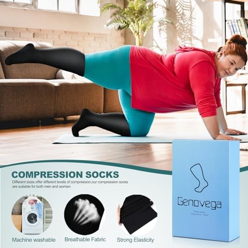 3 Packs Wide Calf Compression Socks for Large Printed-black Black Red Stars