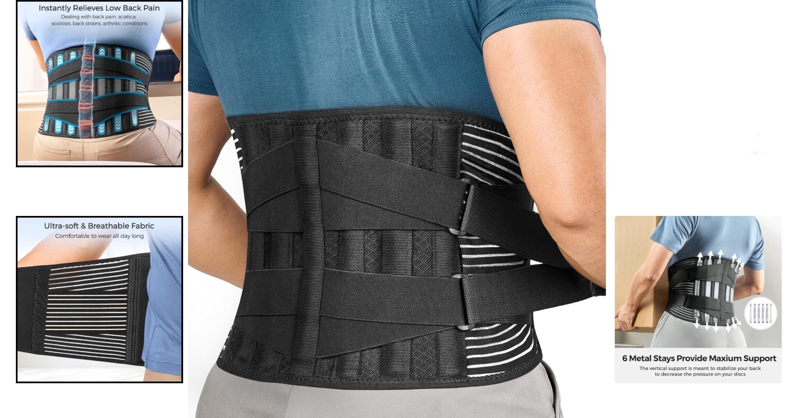Durable Adjustable Back Brace for Enhanced Lumbar Support | Size M for Men/Women