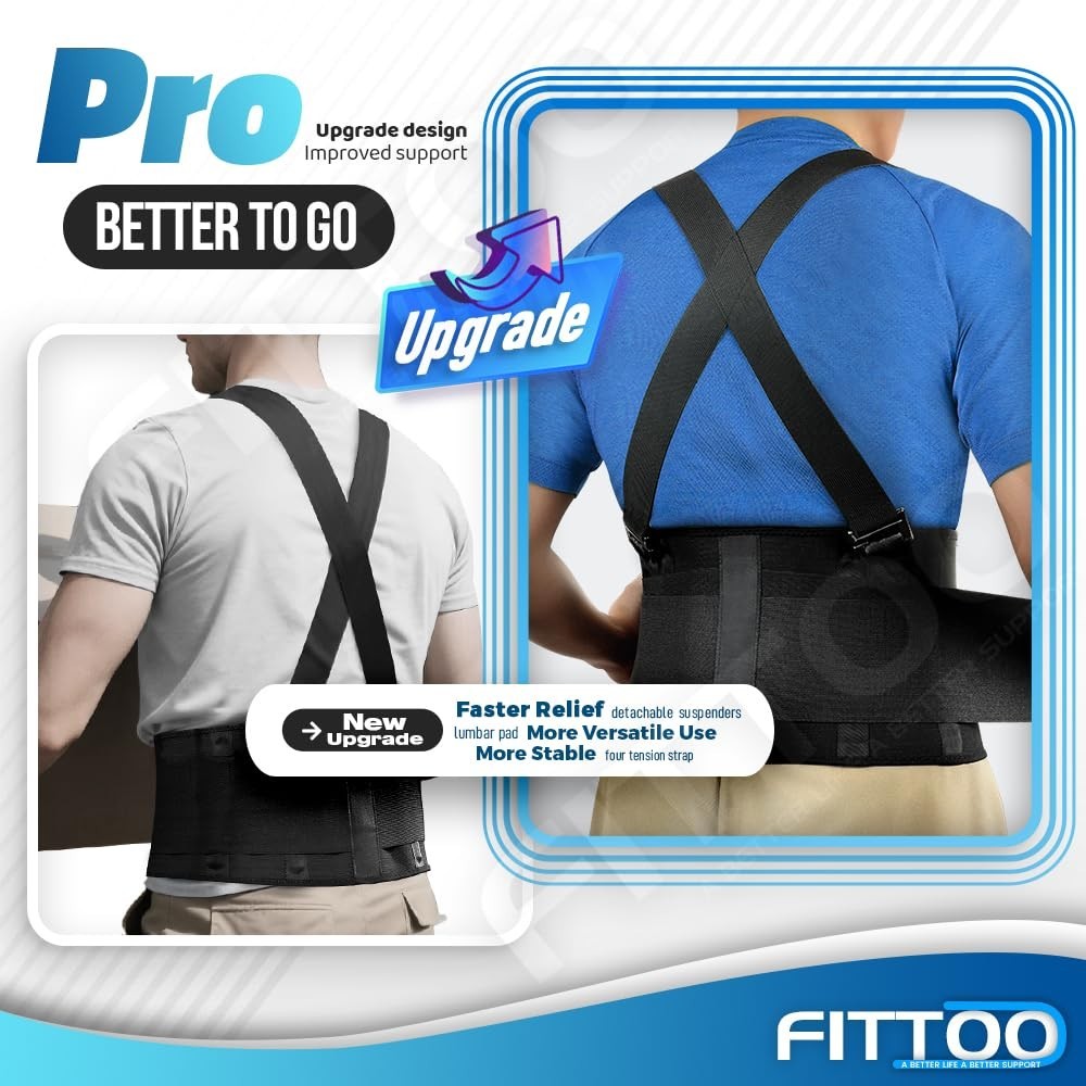 Back Brace with Removable Suspenders & Lumbar Pad for Pain Relief, Heavy Lifting