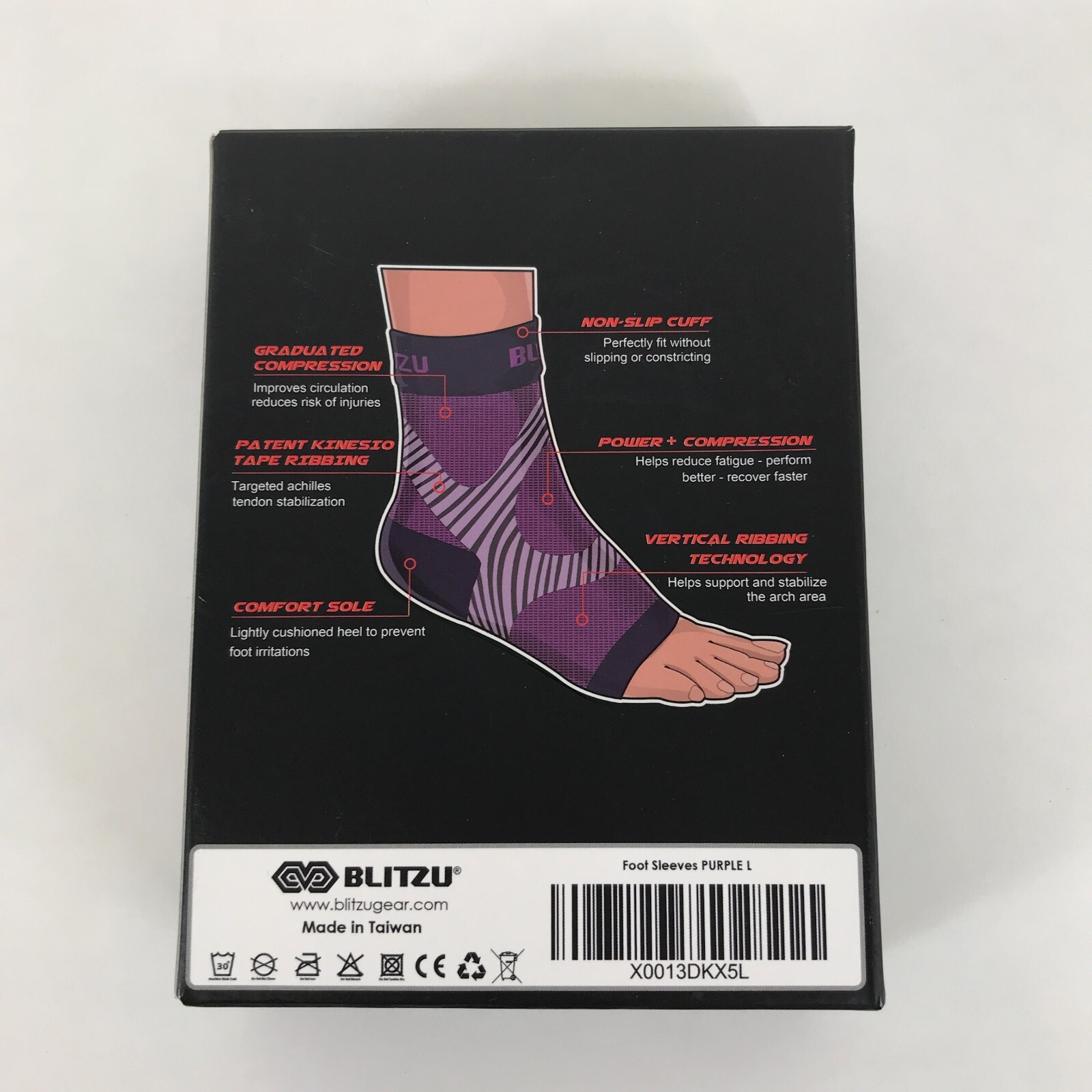 New Blitzu Compression Performance Foot Sleeves Purple Large Unisex