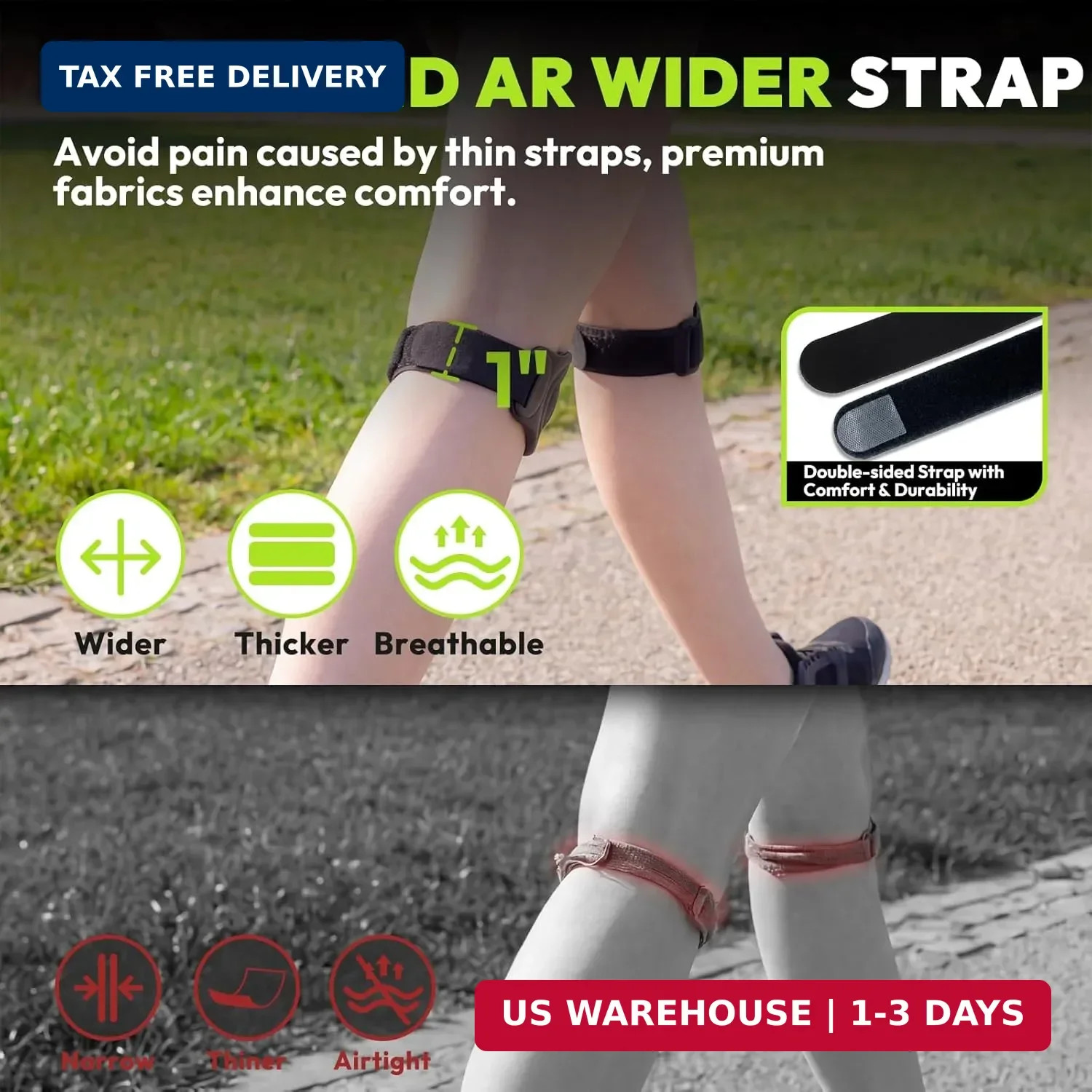 HANDBODE Patellar Tendon Support Strap, Silicone Knee Brace for men women, Adjus