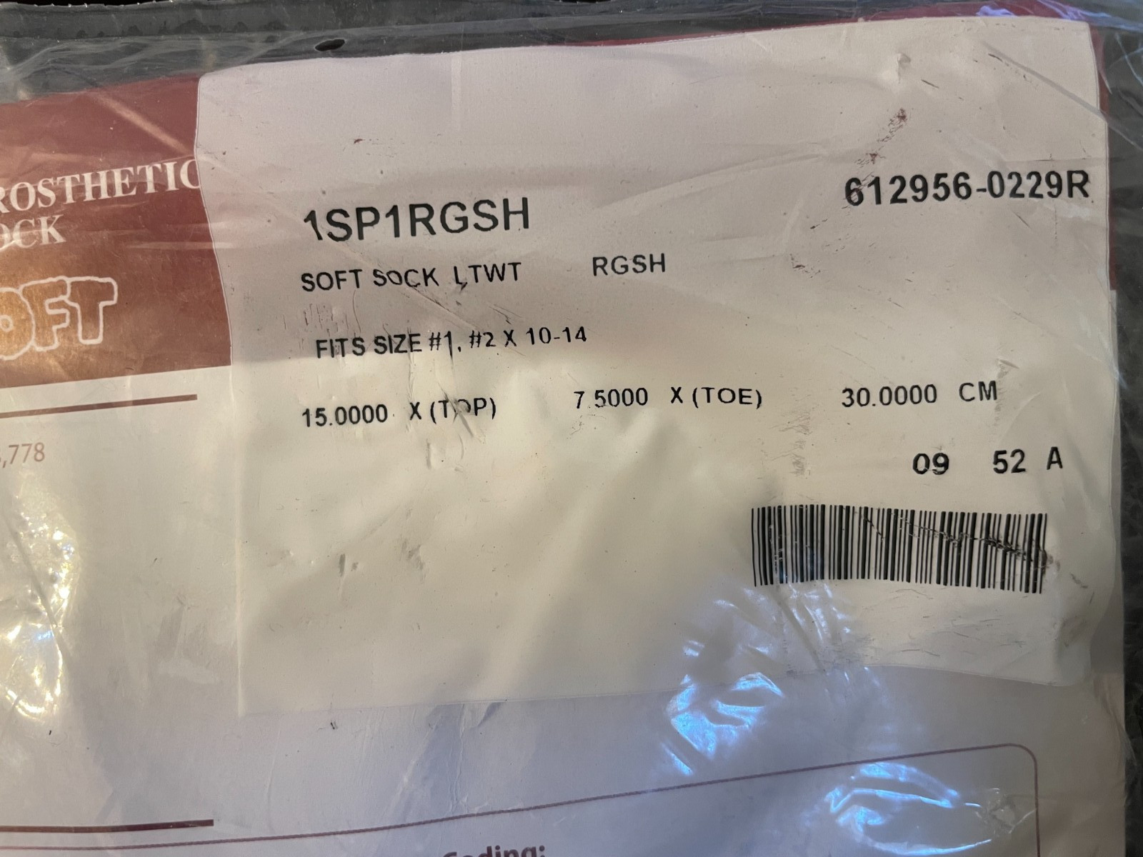Knit-Rite Prosthetic Sock Light Weight Soft Fits #1 #2 x 10-14 1SP1RGSH