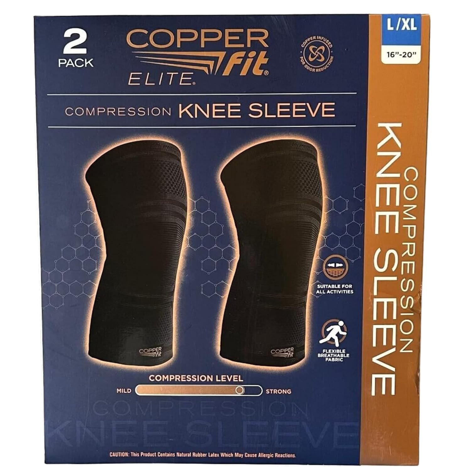 Elite Knee Compression Sleeve Knee Brace 2-Pack, Black (Large/X-Large, 16”-2…