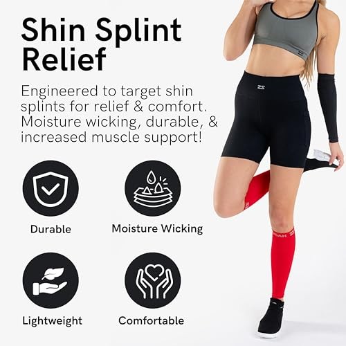 Running Leg Compression Sleeves – Shin Splint, Calf Large-X-Large White