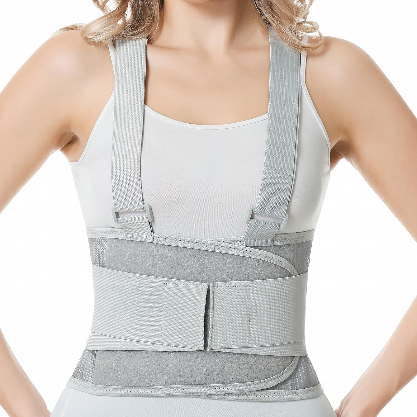 Back Brace with Suspenders/Shoulder Straps – Light & Breathable – Lumbar Support