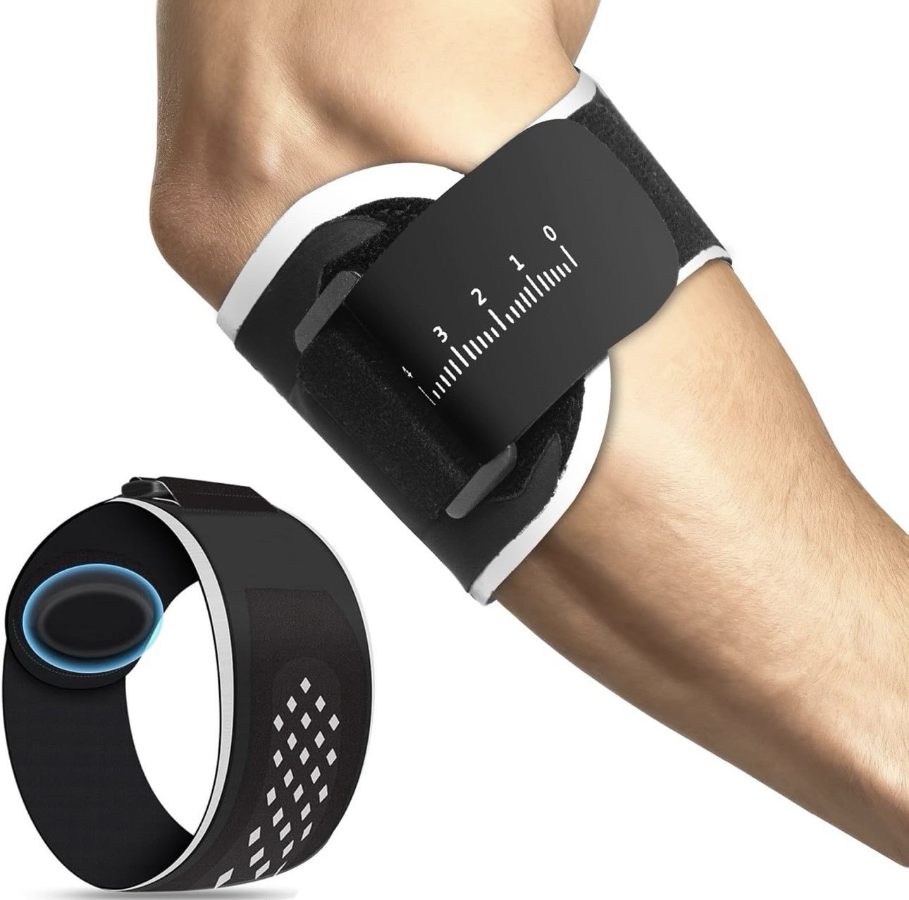 Adjustable Elbow & Forearm Brace Strap, Compression Stabilization, Black