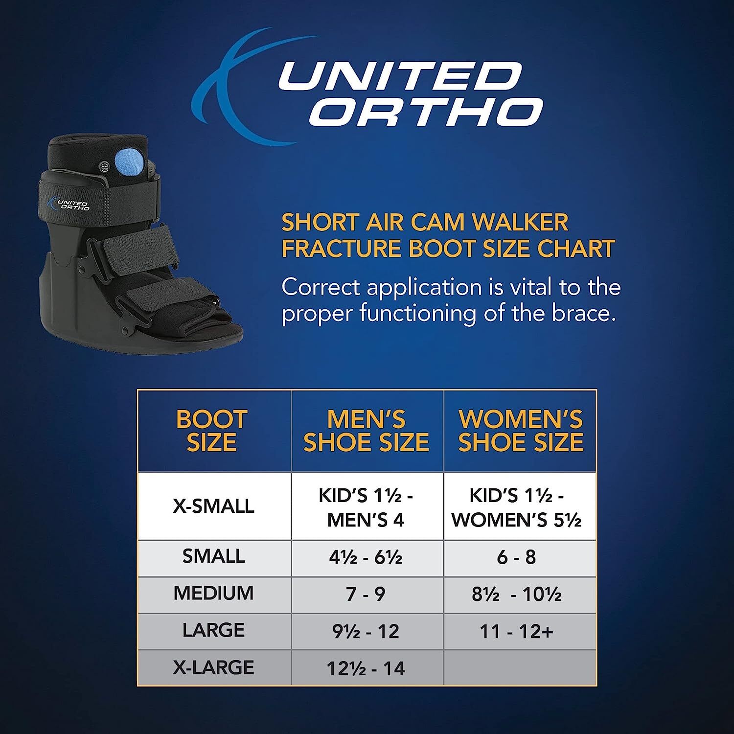 United Ortho Short Air Cam Walker Fracture Boot, Black XS S M L XL No Box