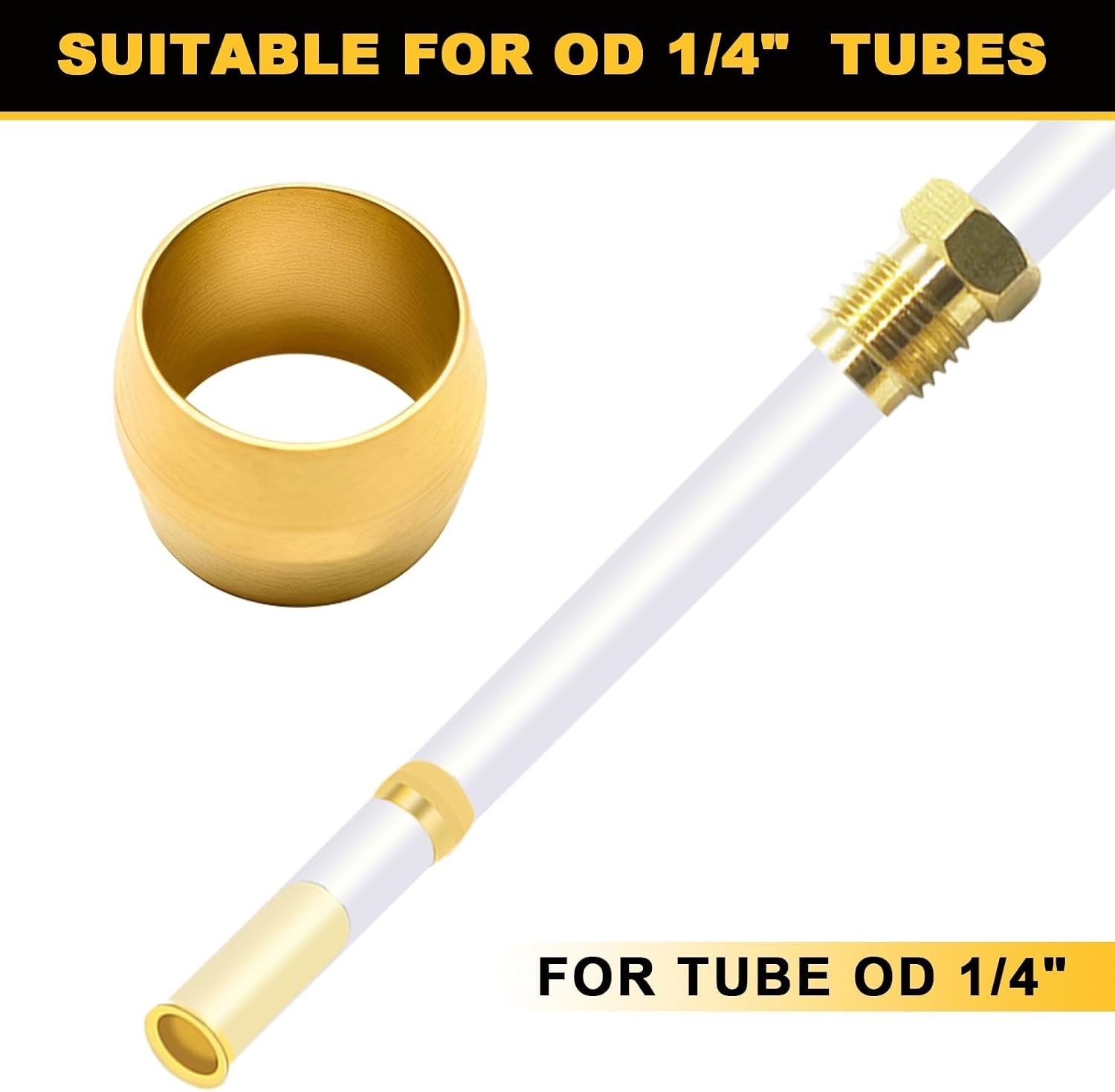 100PCS 1/4″ Brass Compression Sleeves Ferrules for Reliable Fluid Connections
