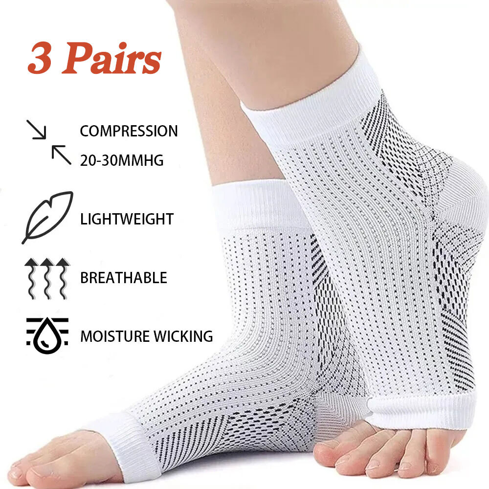 3 Pairs Compression Socks Ankle Sleeve for Plantar Fasciitis Achilles Tendonitis