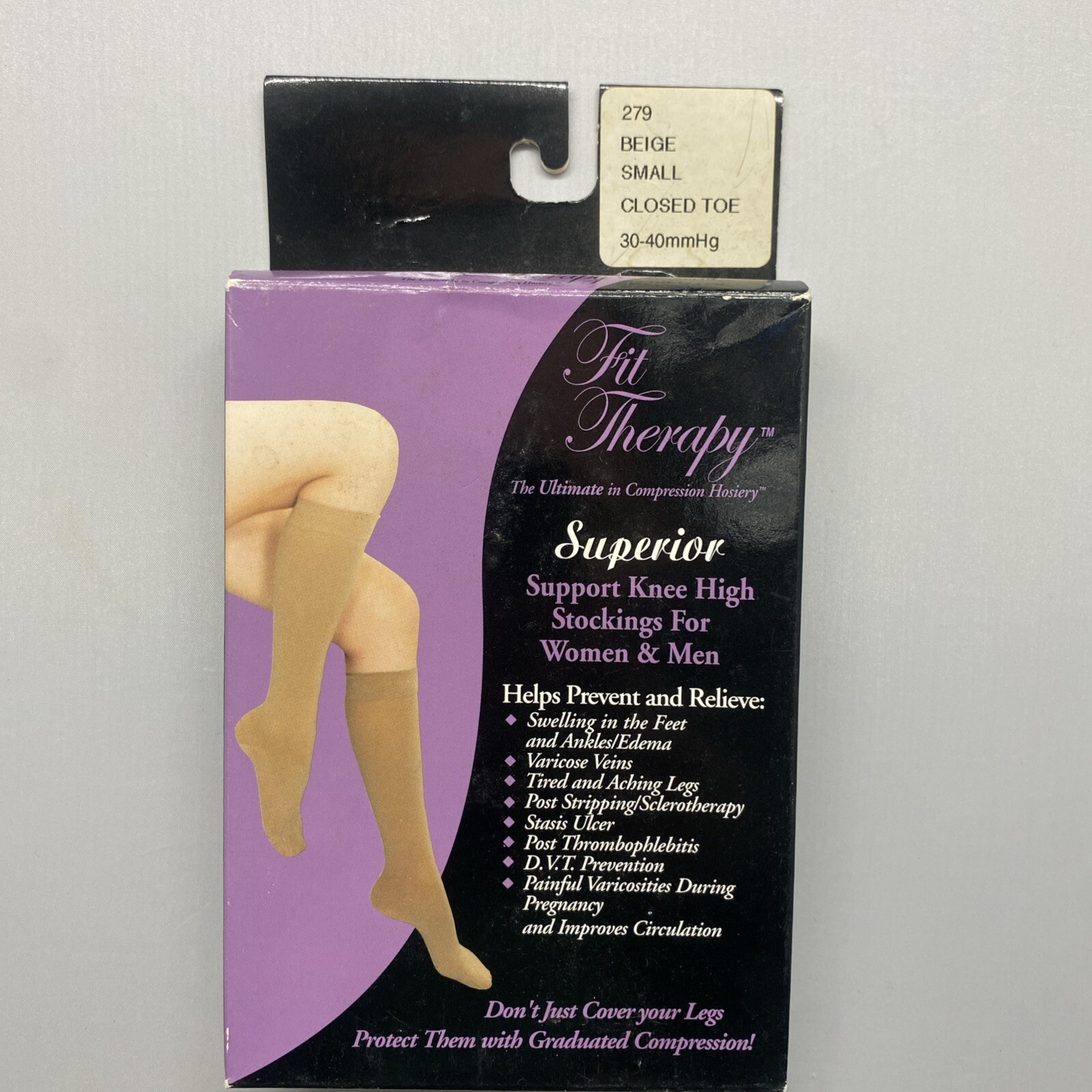 FIT THERAPY CLOSED TOE KNEE HIGH SUPERIOR STOCKINGS BEIGE SMALL 30-40 mmHg