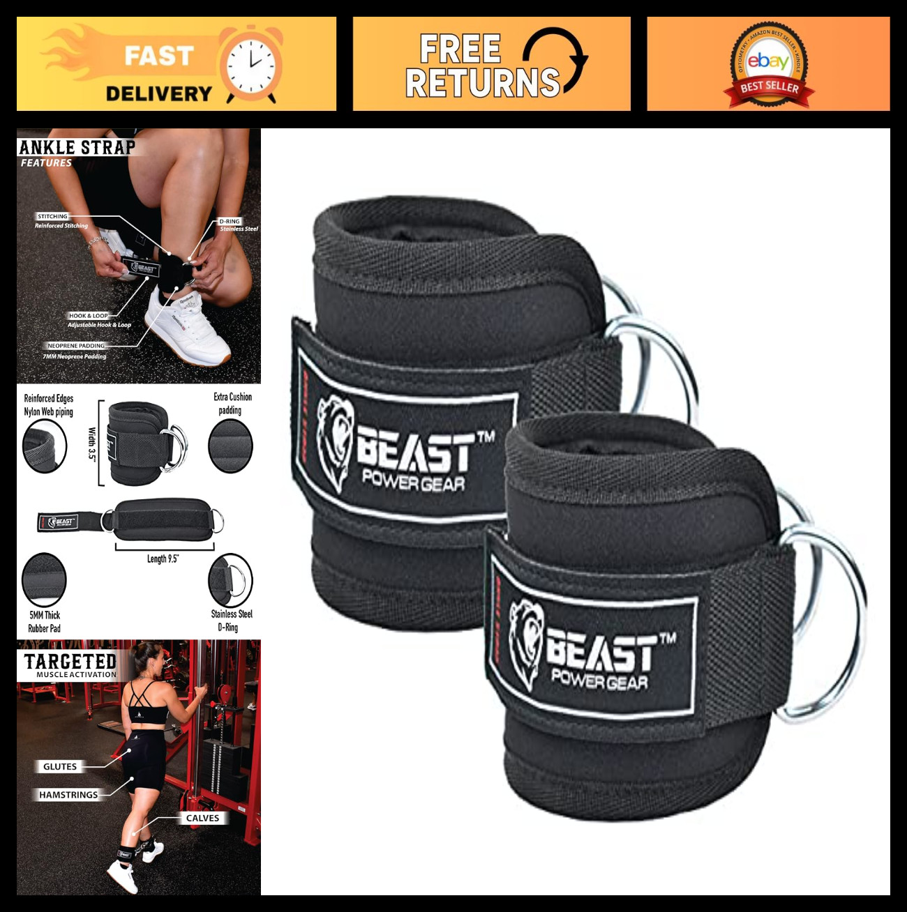 Padded Ankle Strap for Cable Machine – Adjustable Kickbacks, Glutes, Abs & Leg W