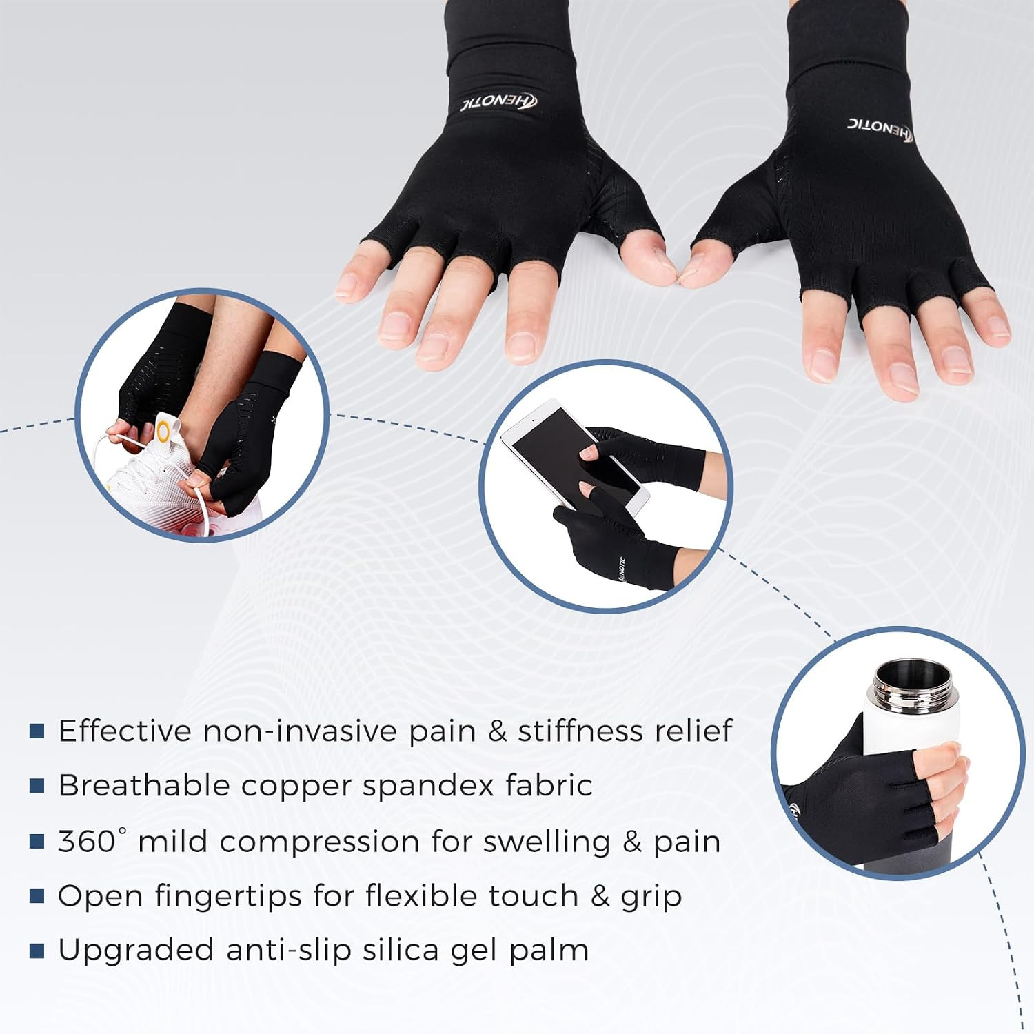 Copper Arthritis Gloves for Women Men, Fingerless Breathable & Moisture Wicking