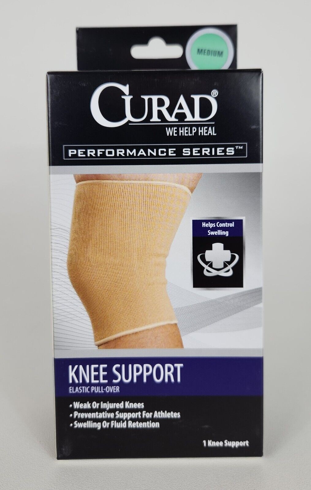 Curad Elastic Pull-Over Knee Supports Size – Med fits 16-18″ (ABOVE Knee Cap)