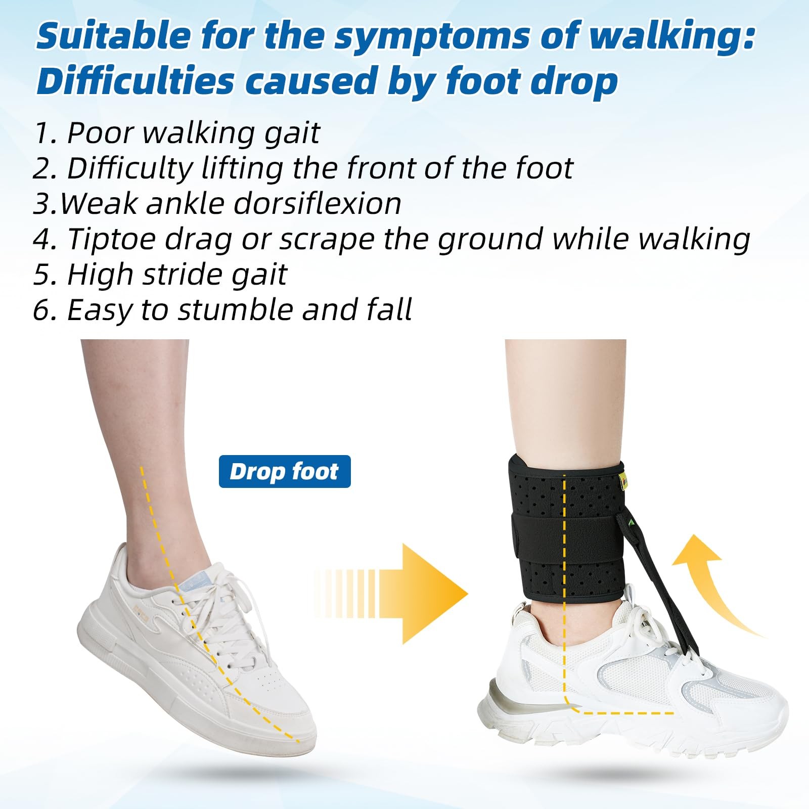 Ankle Support Drop Foot Brace Adjustable Wrap Compression for Walking Lifting