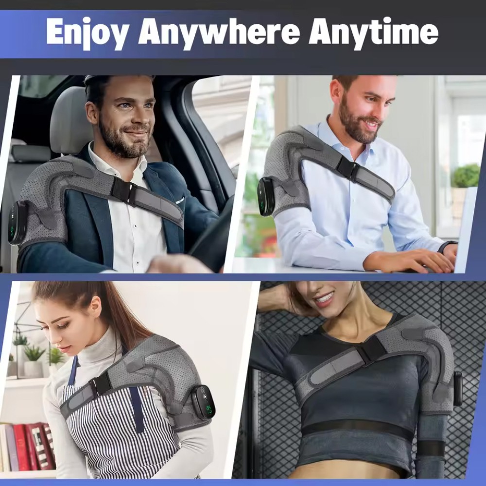 Heated Vibration Shoulder Massager Wrap Rotator Cuff Brace Pain Relief Electric
