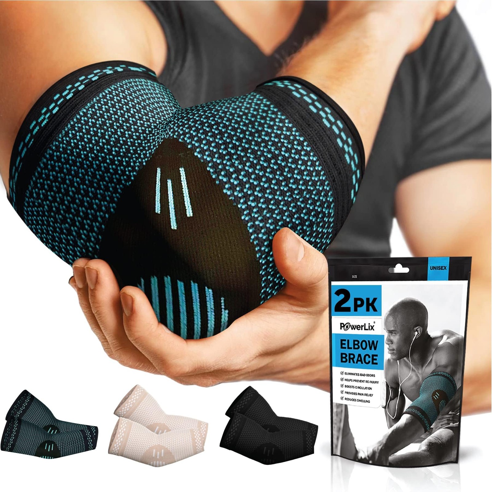 POWERLIX 2Pack Blue Elbow Brace L