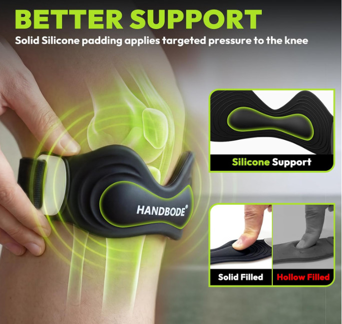 HANDBODE Patellar Tendon Support Strap, Silicone Knee Brace for men women, Adjus