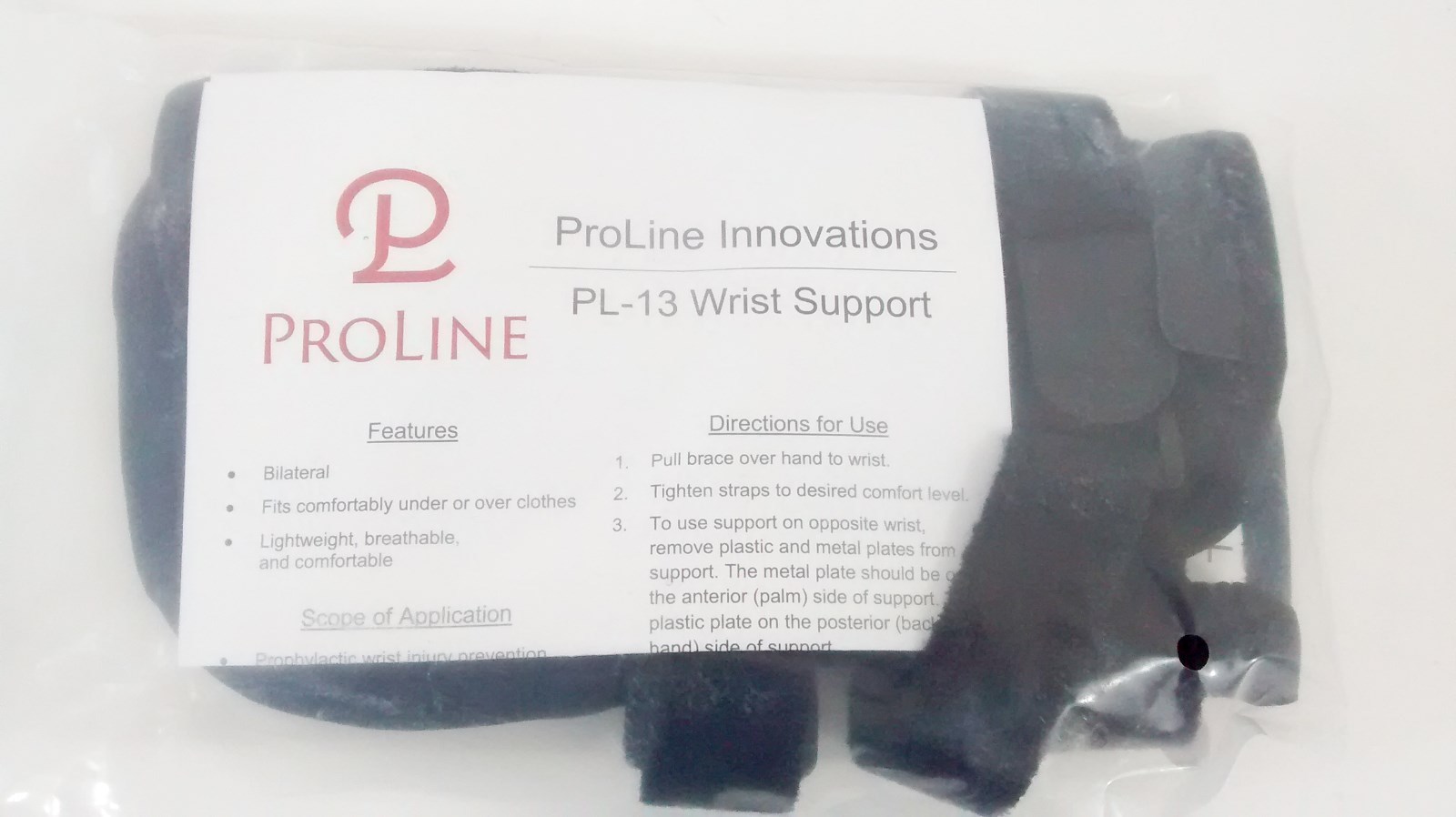 Proline Innovations PL-13 Wrist Support Black Large for Wrist 9″ and above NEW