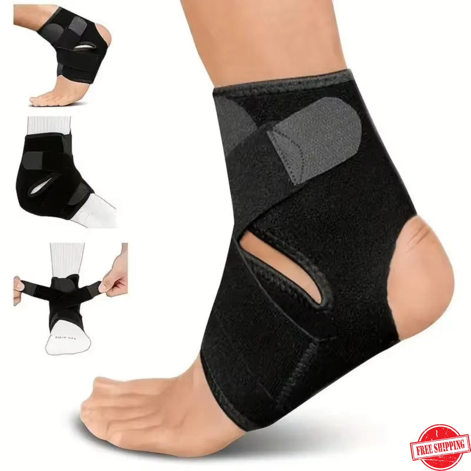 Adjustable Ankle Brace Compression Support Sleeve Wrap for Running Sports Black