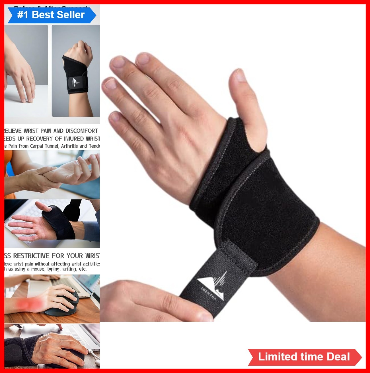 Wrist Brace 2 Pack Adjustable Neoprene Compression Support Left Right Hand Pain