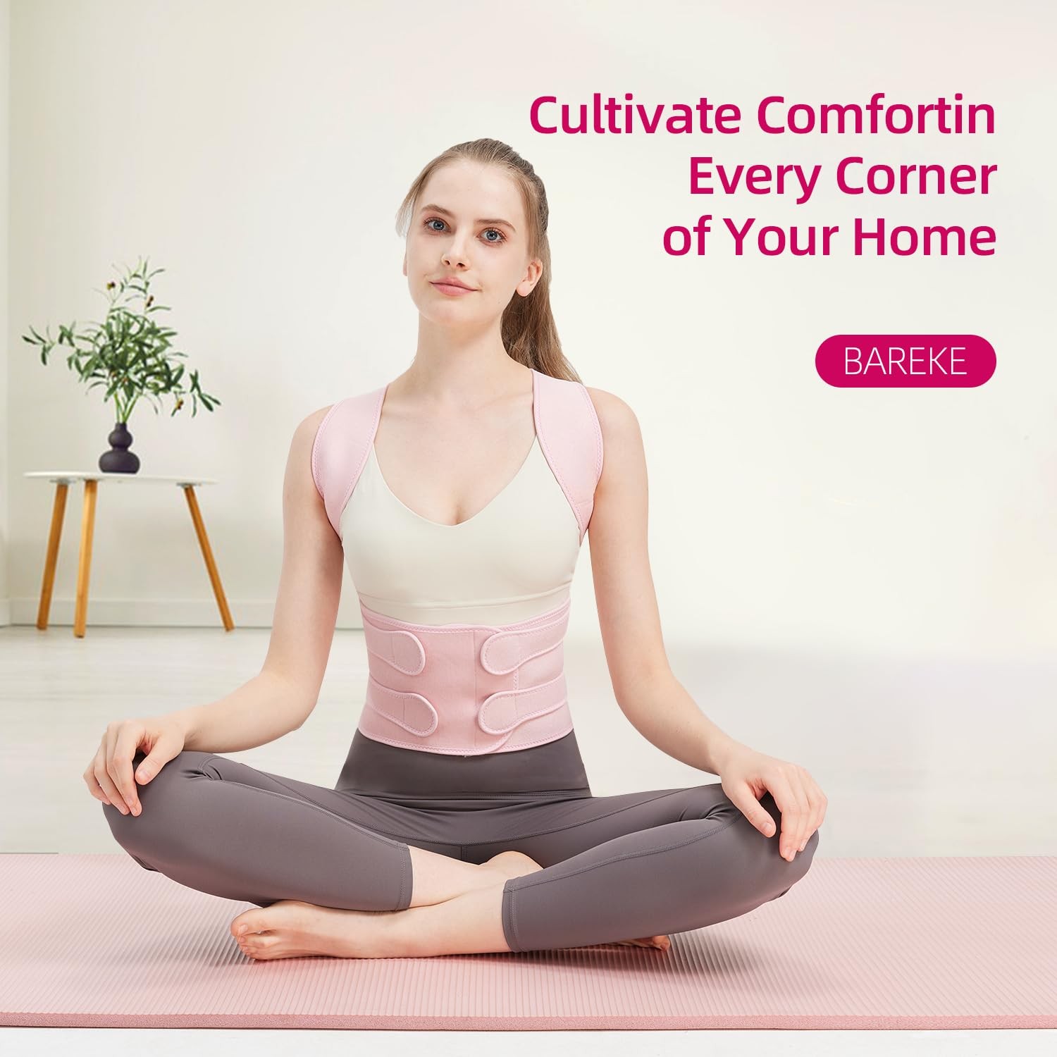 BAREKE Posture Corrector for Women and Men Upper Large (Waist 27″-35″), Pink