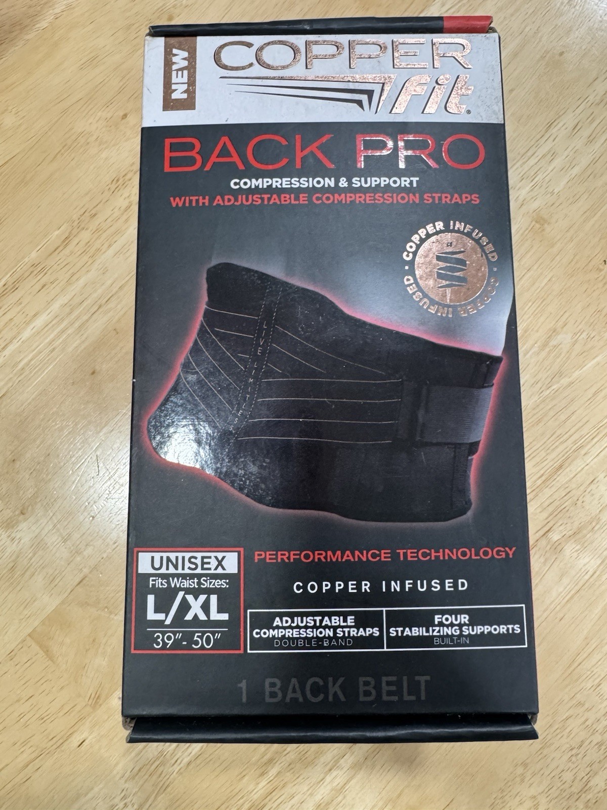 Copper Fit Back Pro Compression Back Support Belt Men’s L/XL 39–50” – New