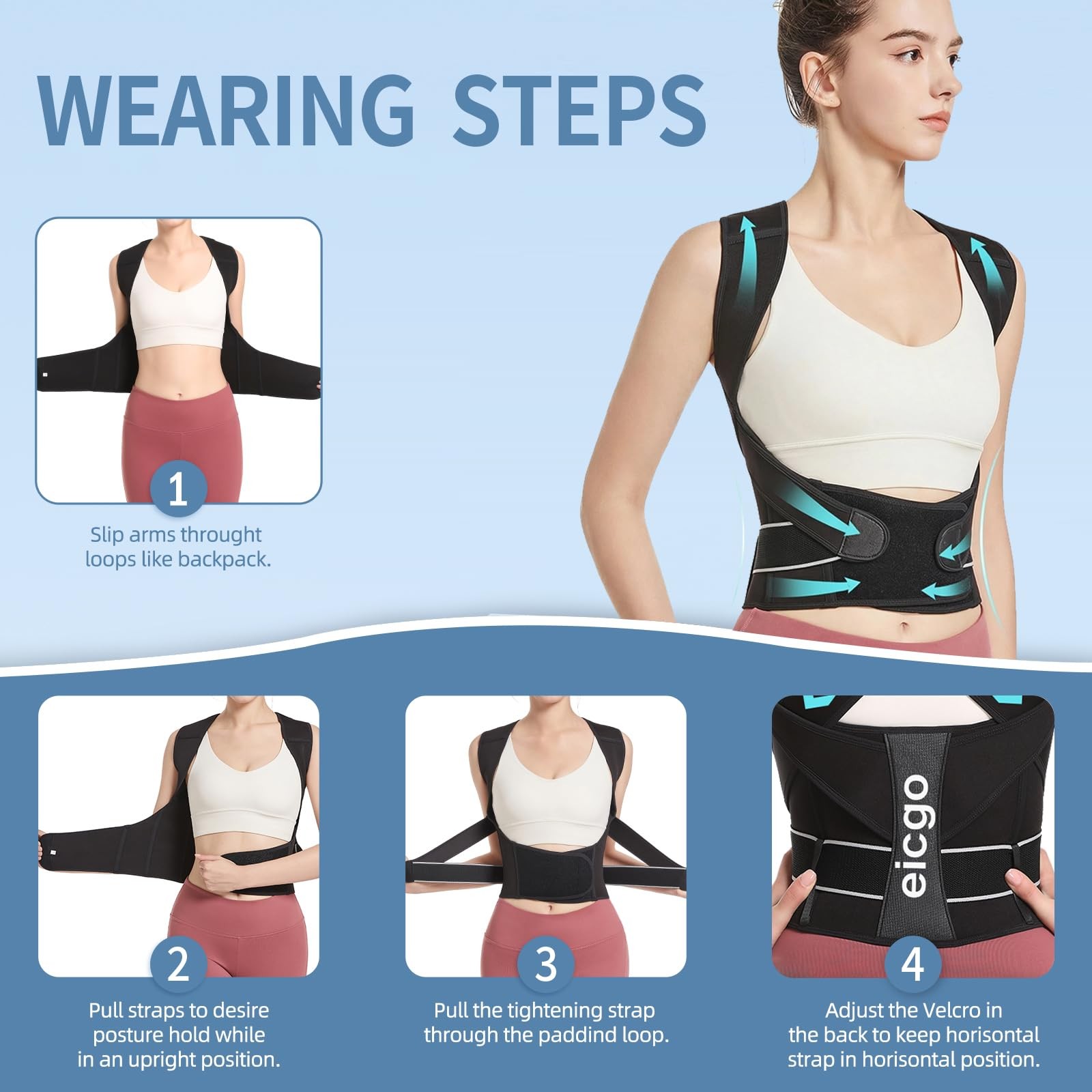Eicgo Posture Corrector,Suitable for Men and Women Upper Medium, Black