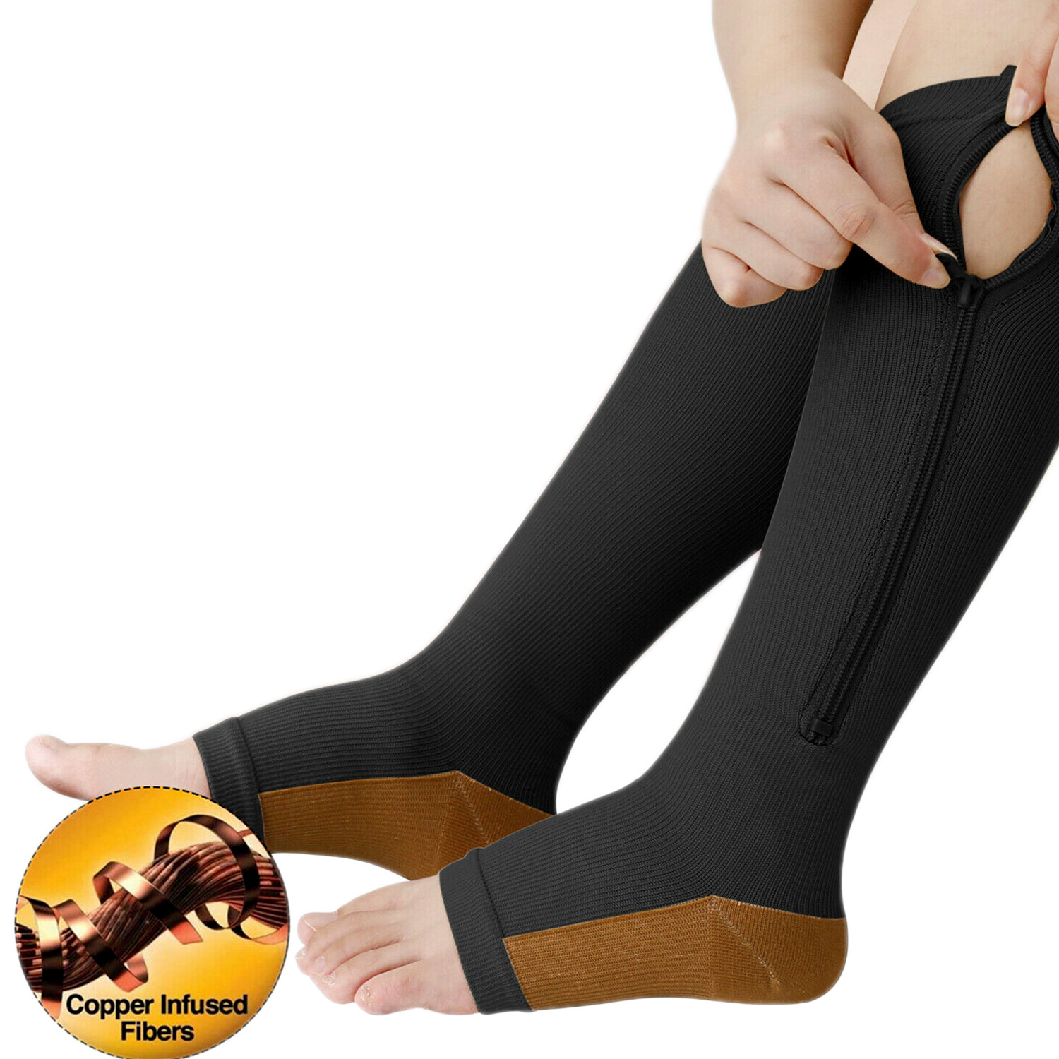 Zipper Copper Compression Socks Medical Running Calf Vein Stockings Anti Fatigue