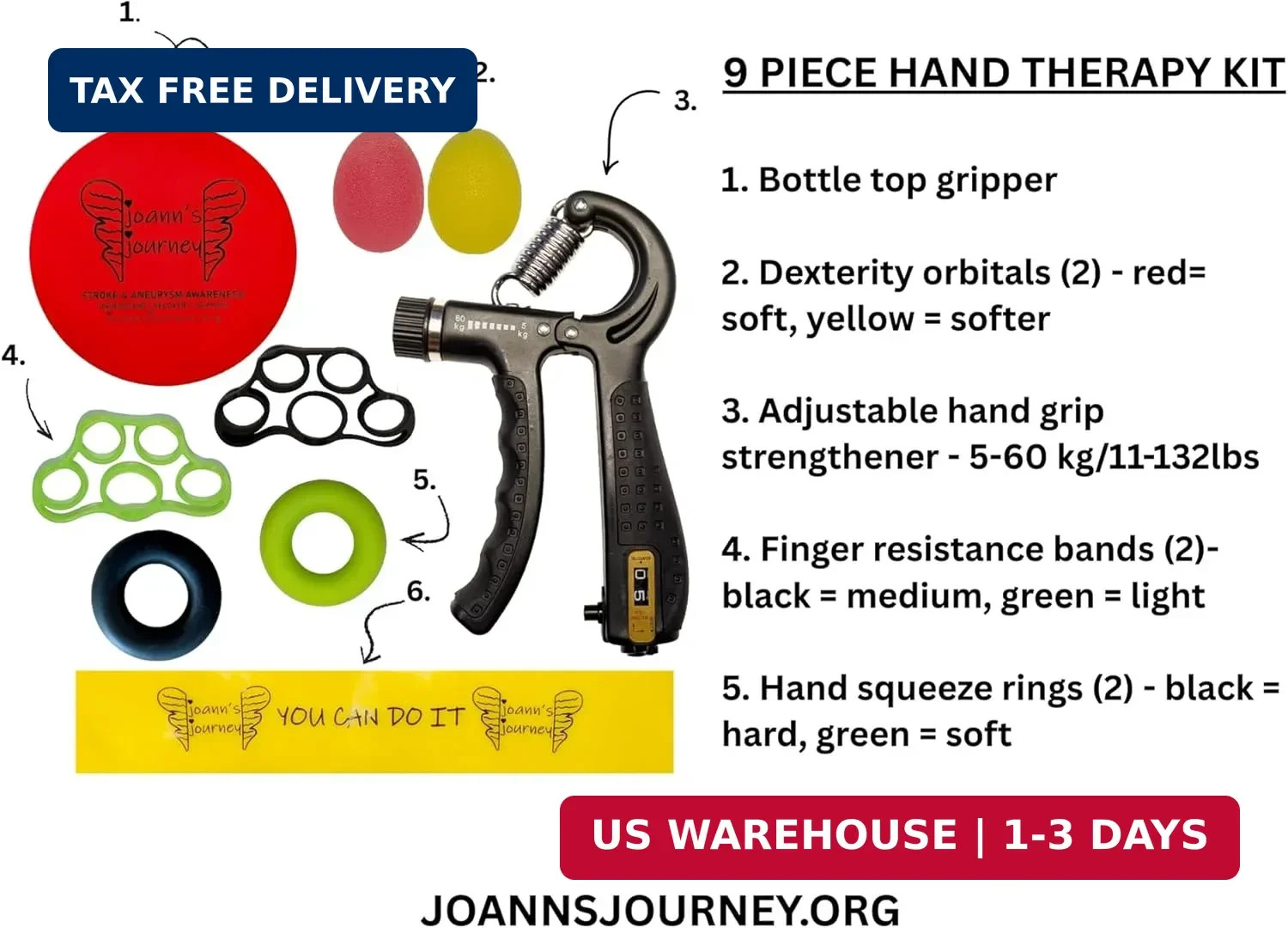 Hand Therapy Kit for Stroke and Aneurysm Recovery, OT/PT Rehab Tools for Dexteri