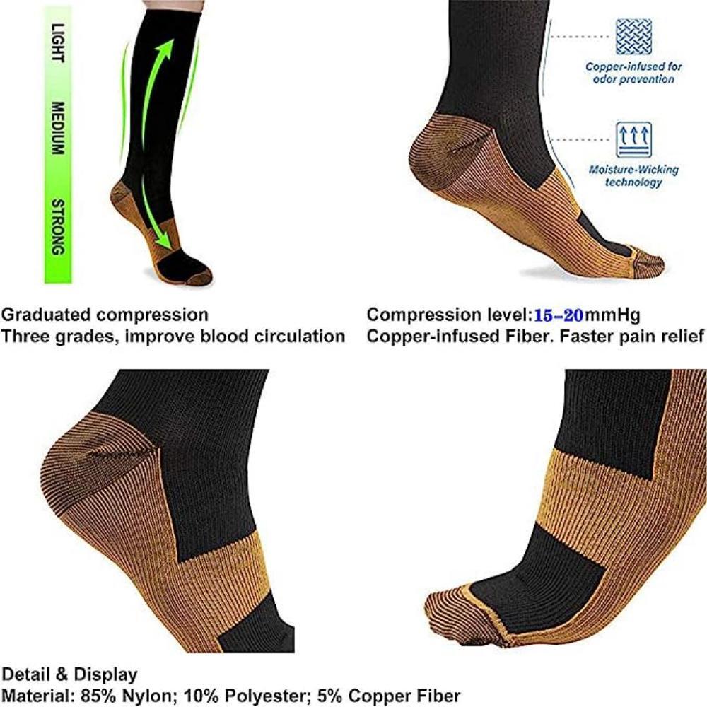 3 Pairs Compression Socks for Neuropathy Swelling Pain Relief Medical 15-20mmHg