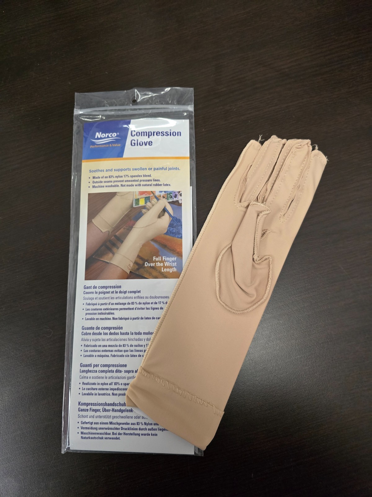 Norco Compression Glove – NEW X-Small RIGHT Full Finger, Over the Wrist Lengt