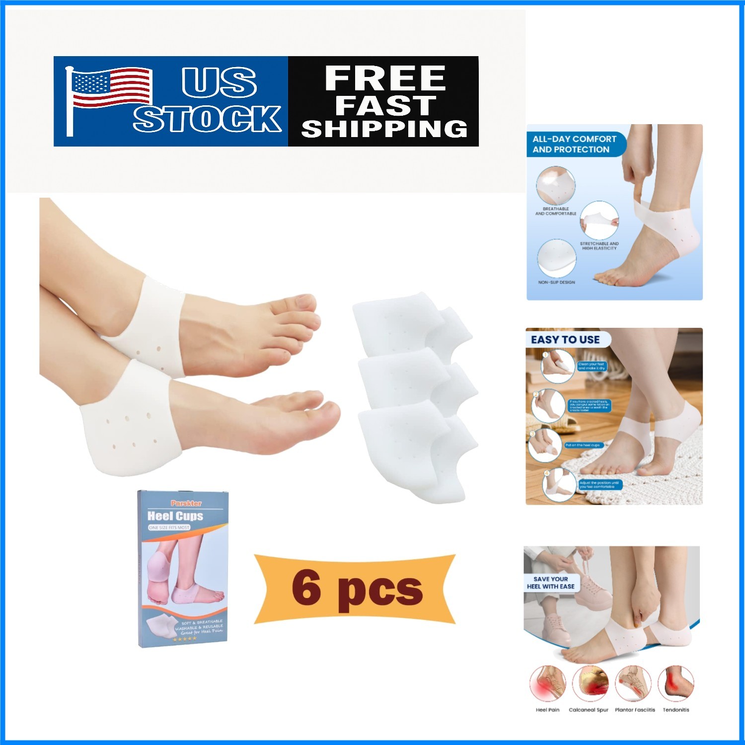 Breathable Plantar Fasciitis Heel Cups – 3 Pairs for Pain Relief in Any Shoe