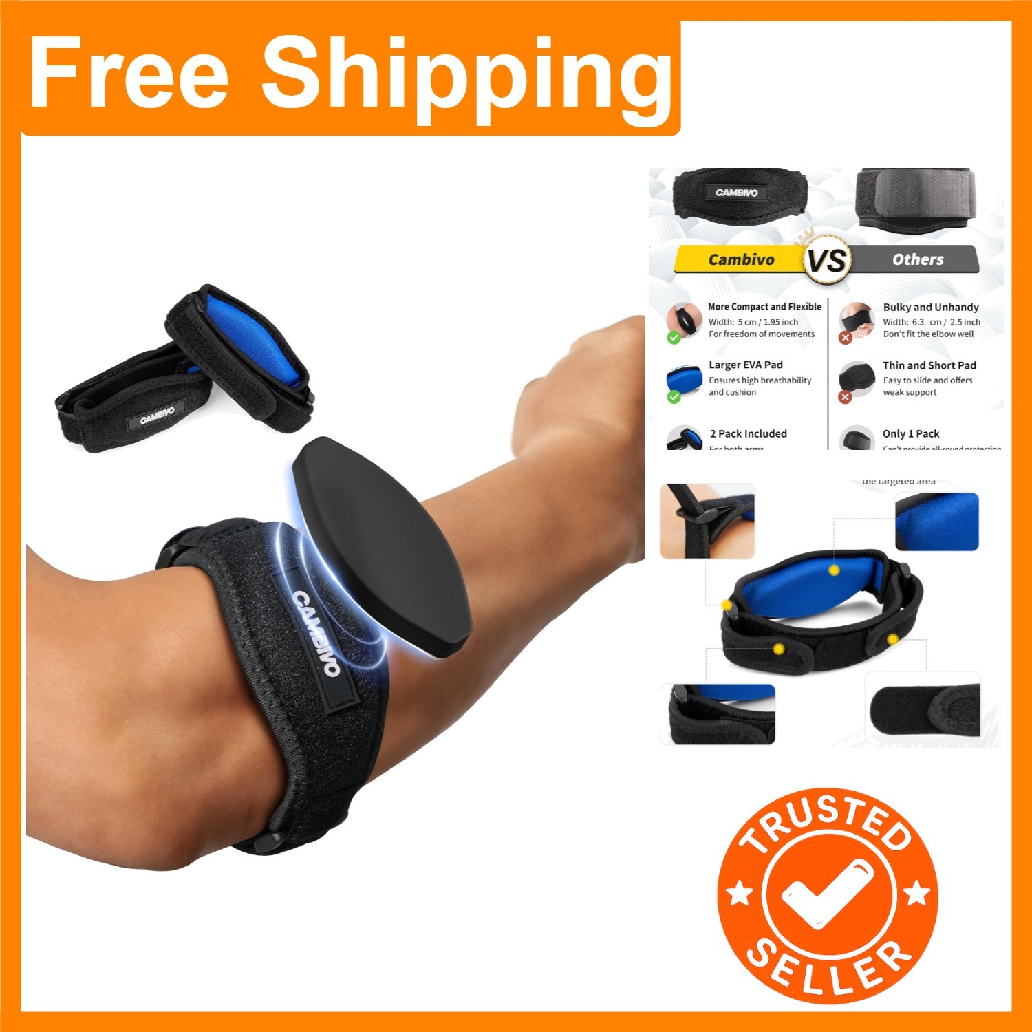 One Size Fits All: 2 Pack Adjustable Elbow Braces for Pain Relief & Support