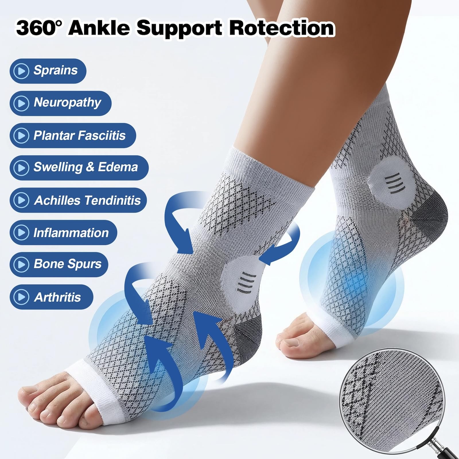 Neuropathy Socks 3 Pairs Open Toe Compression Foot Arch Ankle Support Pain Relie
