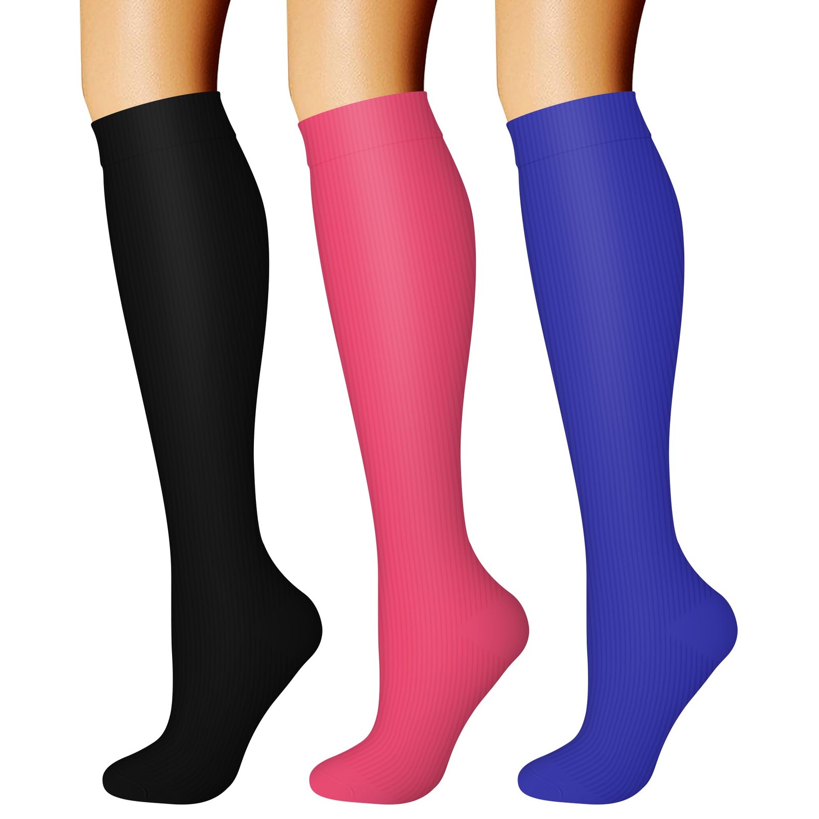 CHARMKING Compression Socks 3 Pairs, 15~20 mmHg, L/XL, Multi 06