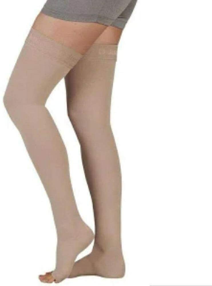 Juzo Hostess Thigh High Silicone Stay up Top 20-30mmHg Smoke, Size IV Short. Clo