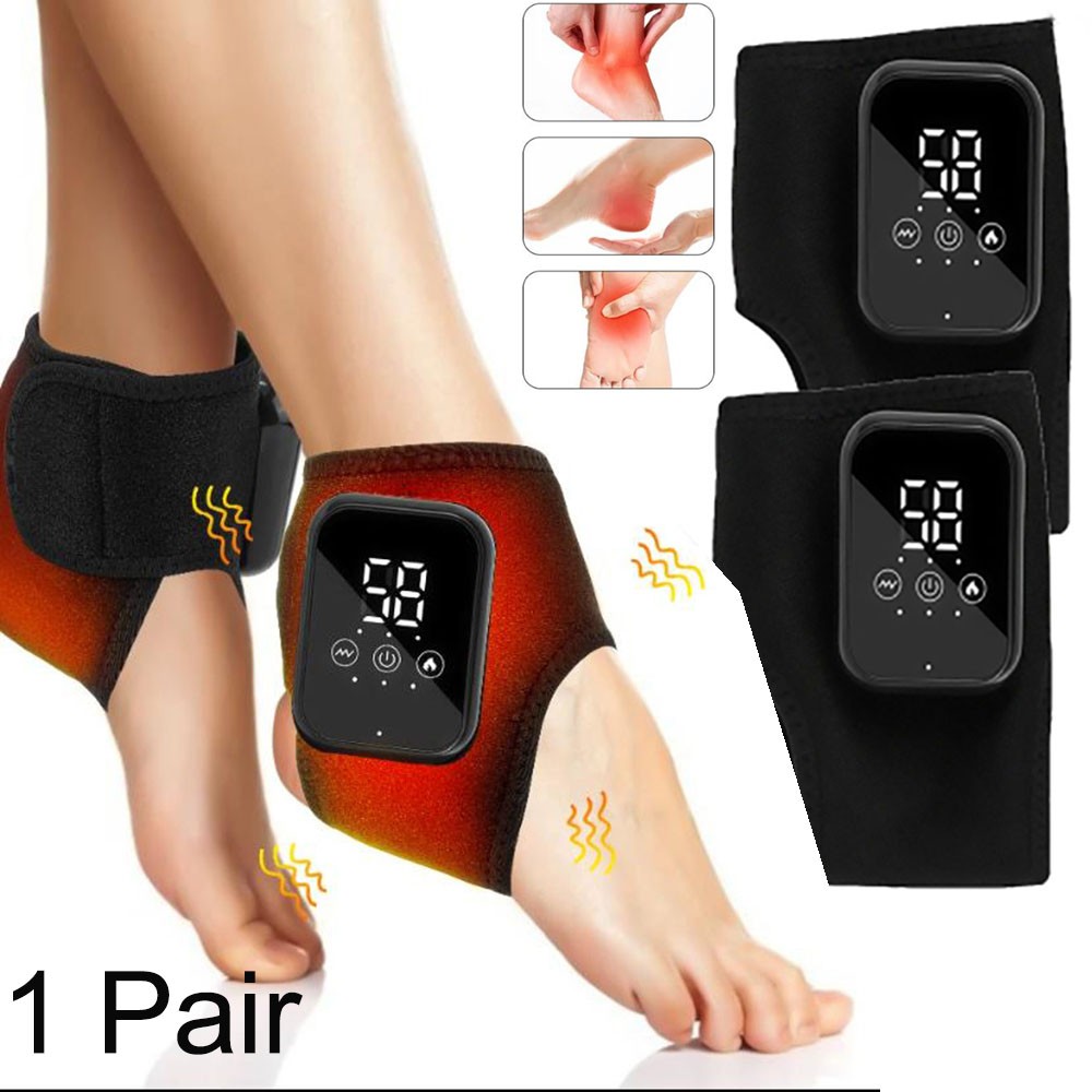 1pair Electric Foot Ankle Massager Heating Vibration & Hot Compress Pain Relief
