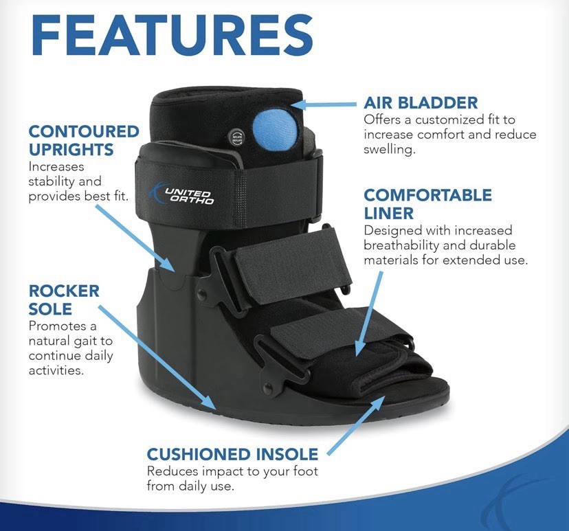 United Ortho Short Air Cam Walker Fracture Boot, Extra Large, Black