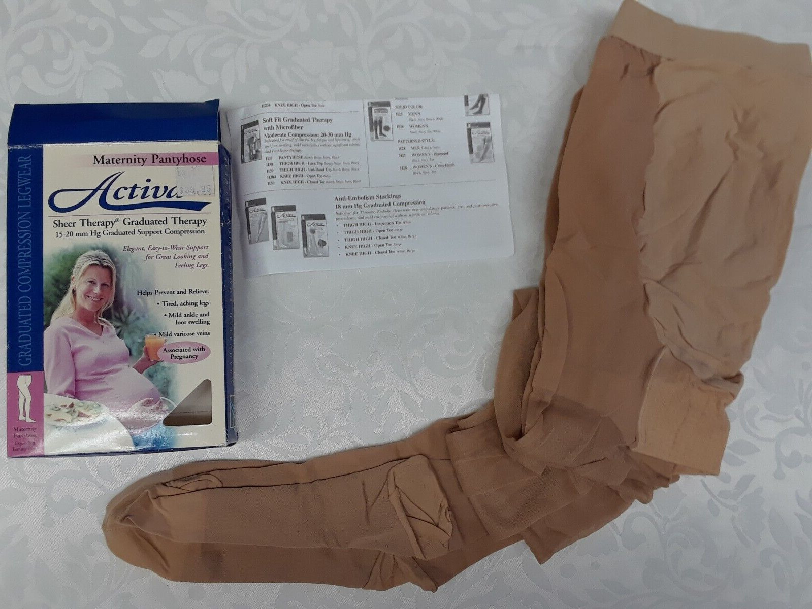 ACTIVA womens MATERNITY Compression PANTYHOSE 15-20mmhg SHEER THERAPY nude D new