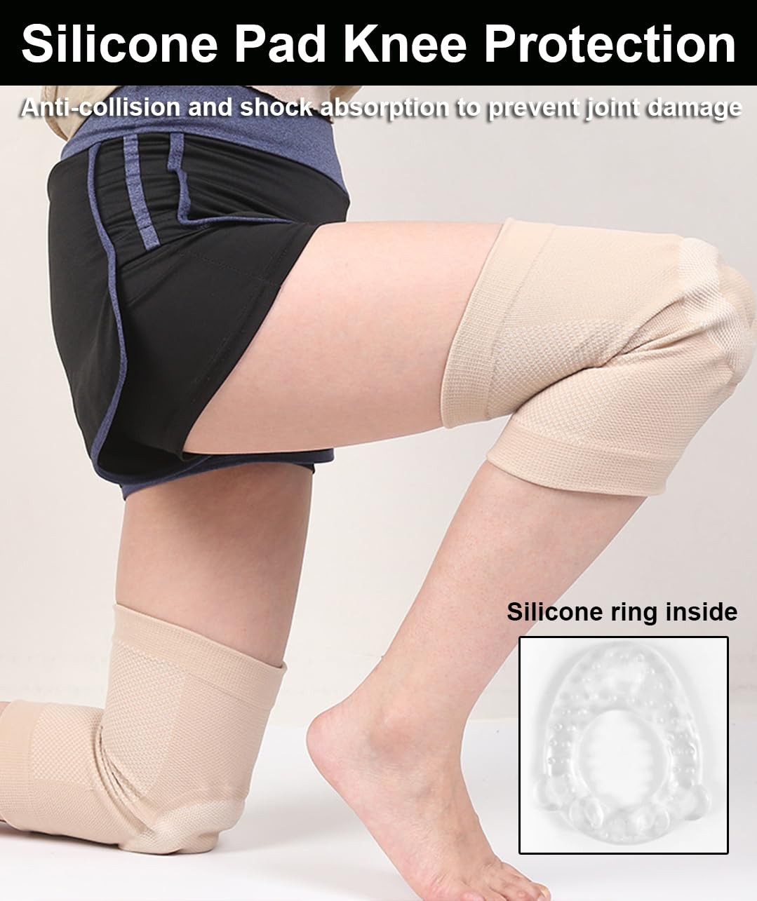 2 PCS Knee Sleeves AntiSlip Compression Brace Gel Pad Beige Size M