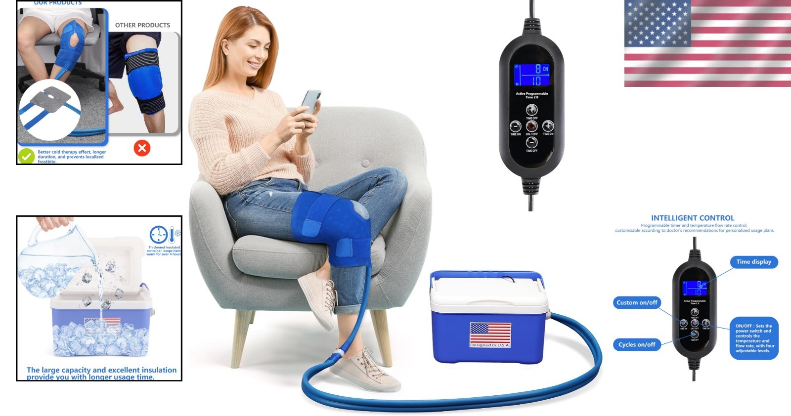 Adjustable Cold Therapy System for Post-Surgery Recovery – Quiet Pump, Blue